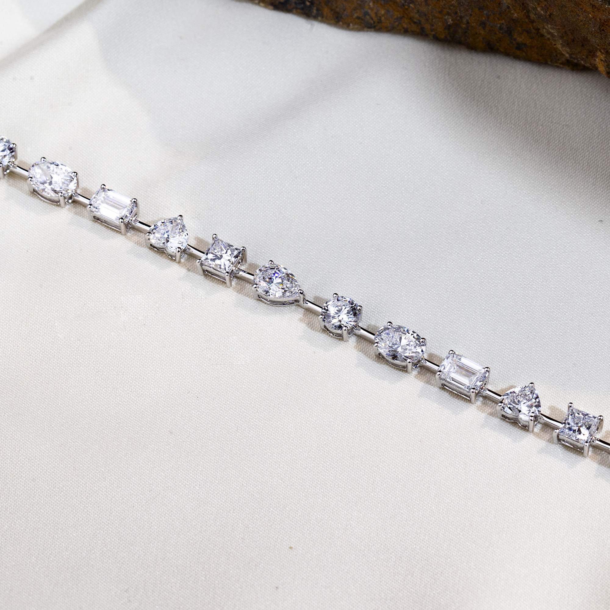 MissDiamond Lab Grown Diamond 18K White Gold Mixed Shape Bracelet MSB-571