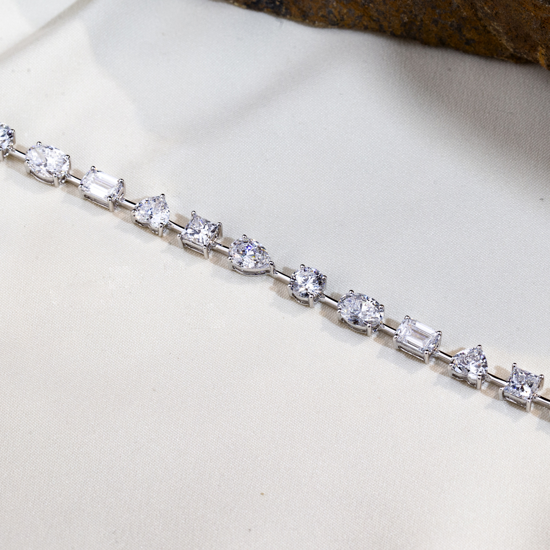 MissDiamond Lab Grown Diamond 18K White Gold Mixed Shape Bracelet MSB-571