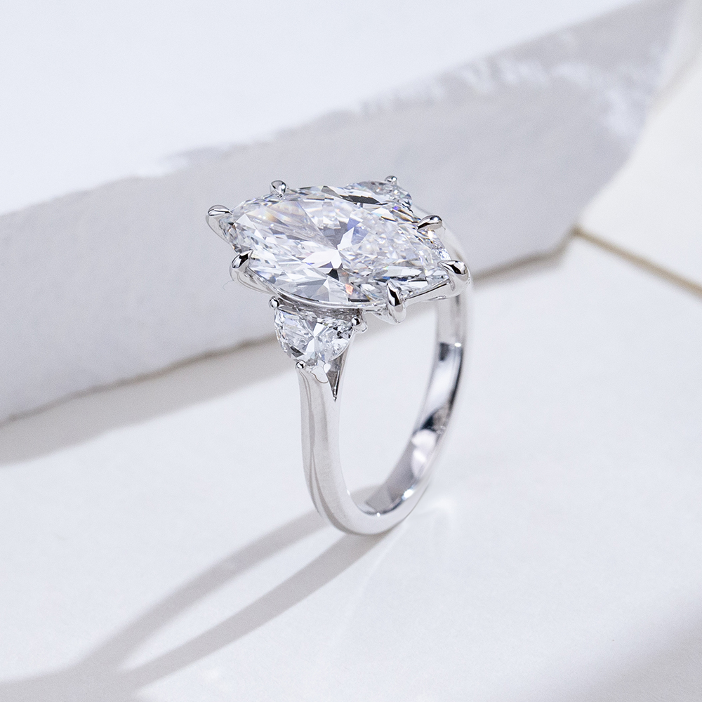 MissDiamond Marquise Cut Lab Grown Diamond 18K White Gold Three Stone Ring MSR-1960