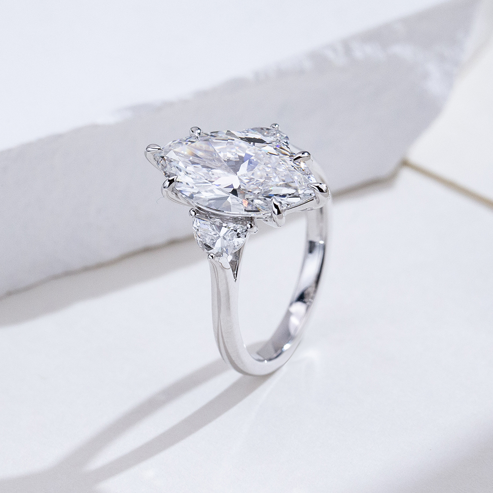 MissDiamond Marquise Cut Lab Grown Diamond 18K White Gold Three Stone Ring MSR-1960