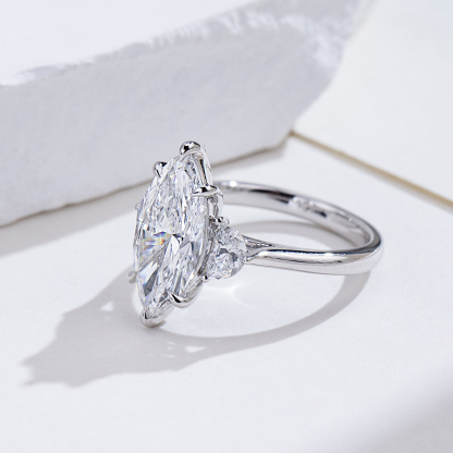 MissDiamond Marquise Cut Lab Grown Diamond 18K White Gold Three Stone Ring MSR-1960