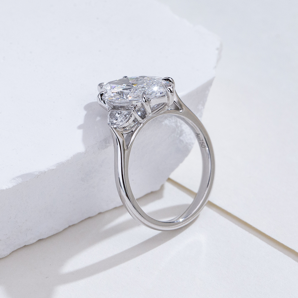 MissDiamond Marquise Cut Lab Grown Diamond 18K White Gold Three Stone Ring MSR-1960