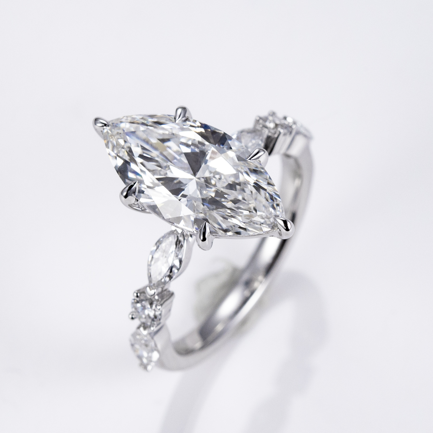 MissDiamond Marquise Cut Lab Grown Diamond 3.05CT 18K White Gold Cluster Ring MSR-1964