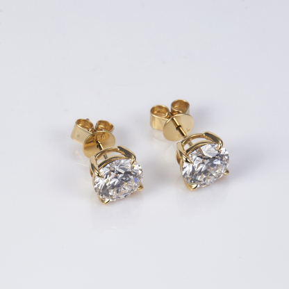 MissDiamond Round Shape Lab Grown Diamond 1.5CT G VVS2 18K Yellow Gold Studs Earrings MSE-329-07