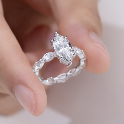 MissDiamond Marquise Cut Lab Grown Diamond 3.05CT 18K White Gold Accented Solitaire Ring MSR-1964