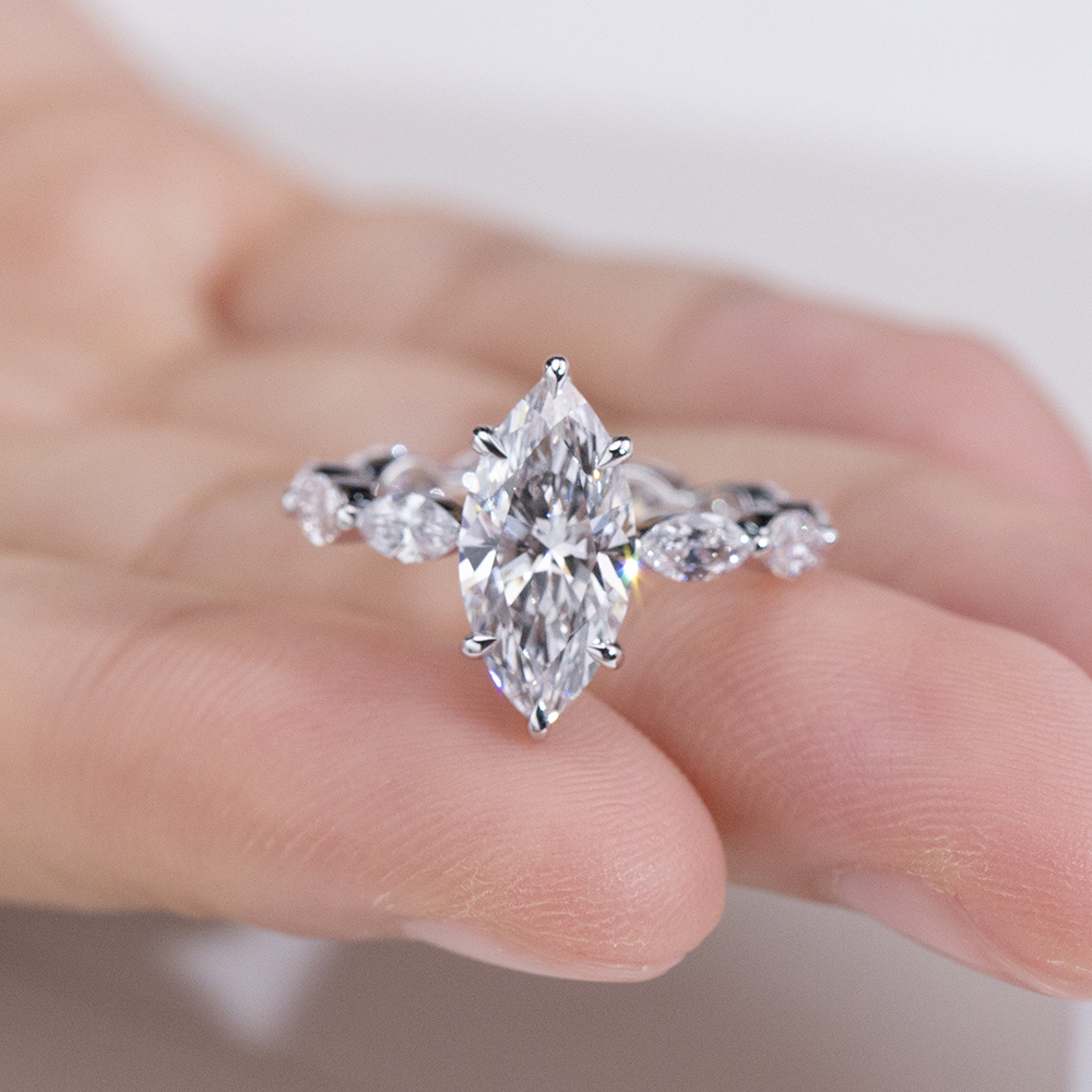 MissDiamond Marquise Cut Lab Grown Diamond 3.05CT 18K White Gold Accented Solitaire Ring MSR-1964