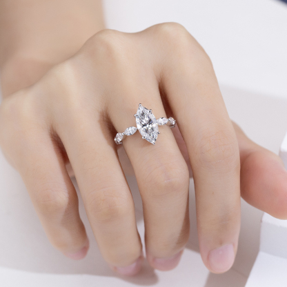 MissDiamond Marquise Cut Lab Grown Diamond 3.05CT 18K White Gold Accented Solitaire Ring MSR-1964