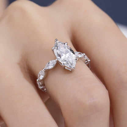 MissDiamond Marquise Cut Lab Grown Diamond 3.05CT 18K White Gold Accented Solitaire Ring MSR-1964