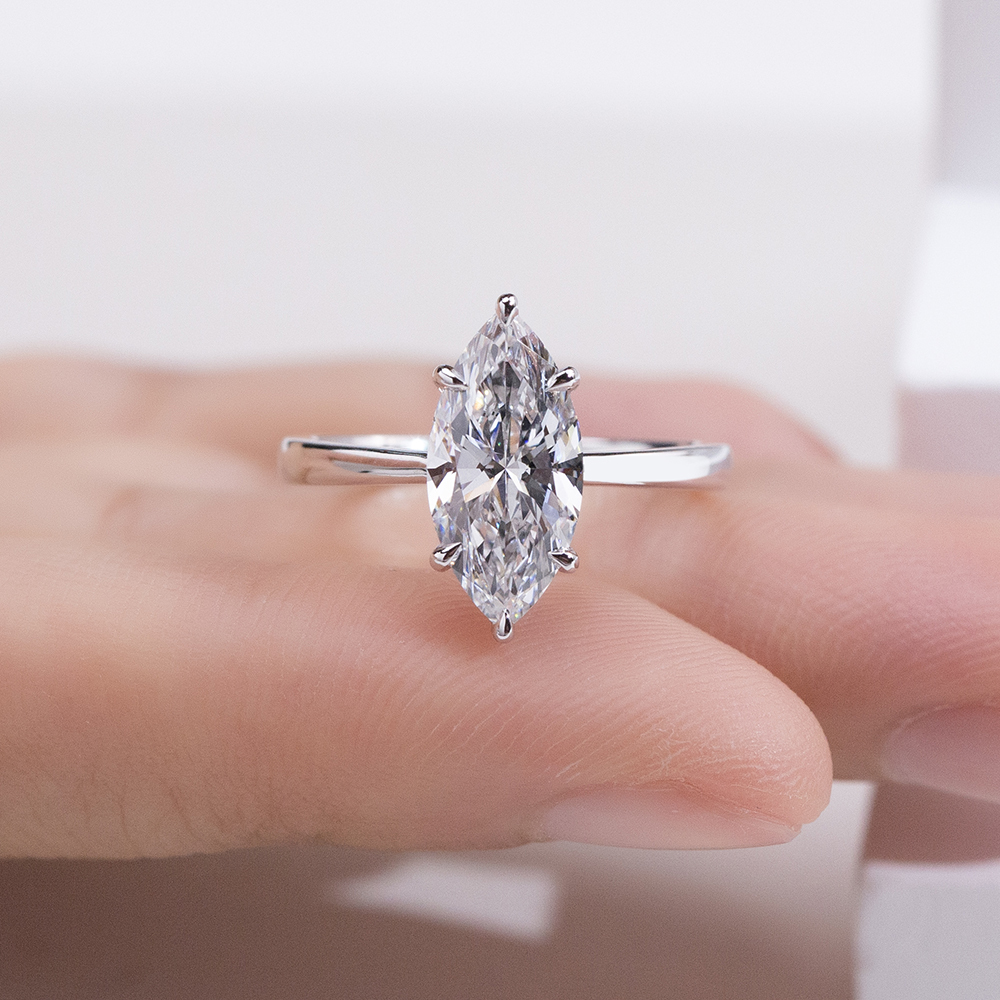 MissDiamond Marquise Cut Lab Grown Diamond 2.02CT 18K White Gold Solitaire Ring MSR-1962