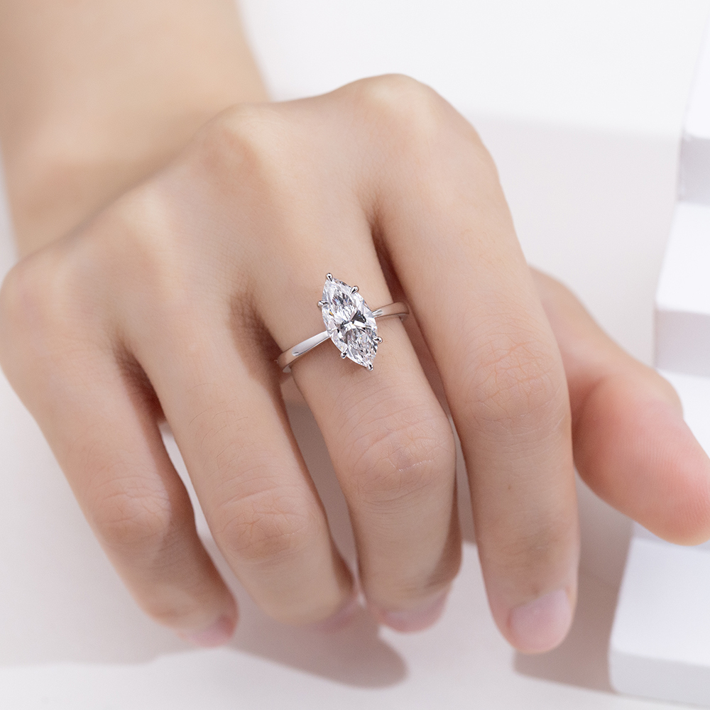 MissDiamond Marquise Cut Lab Grown Diamond 2.02CT 18K White Gold Solitaire Ring MSR-1962