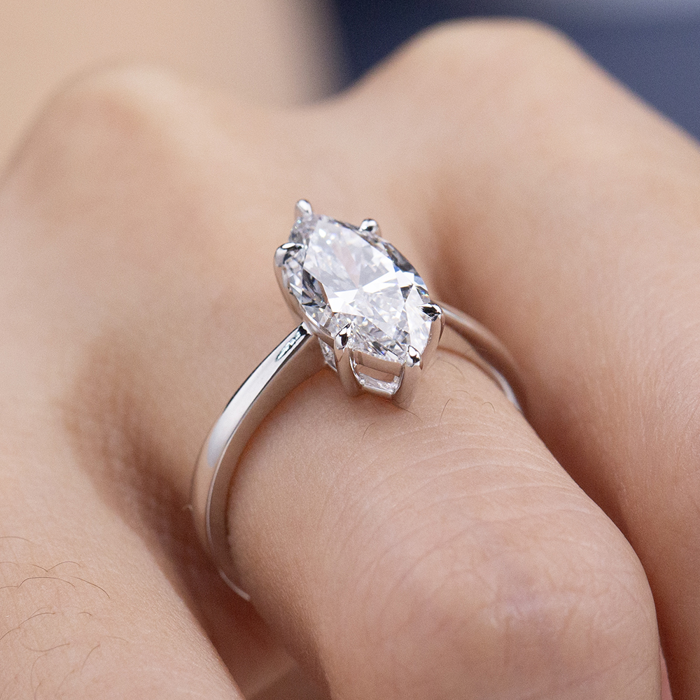 MissDiamond Marquise Cut Lab Grown Diamond 2.02CT 18K White Gold Solitaire Ring MSR-1962