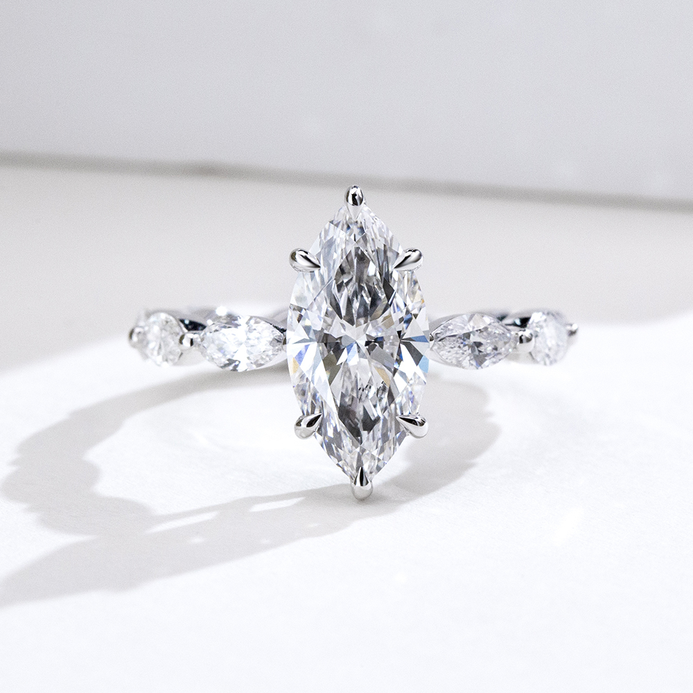 MissDiamond Marquise Cut Lab Grown Diamond 3.05CT 18K White Gold Accented Solitaire Ring MSR-1964