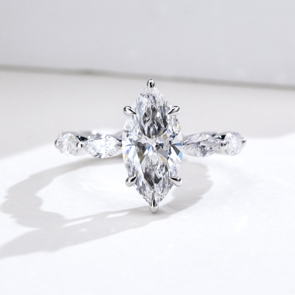 MissDiamond Marquise Cut Lab Grown Diamond 3.05CT 18K White Gold Accented Solitaire Ring MSR-1964