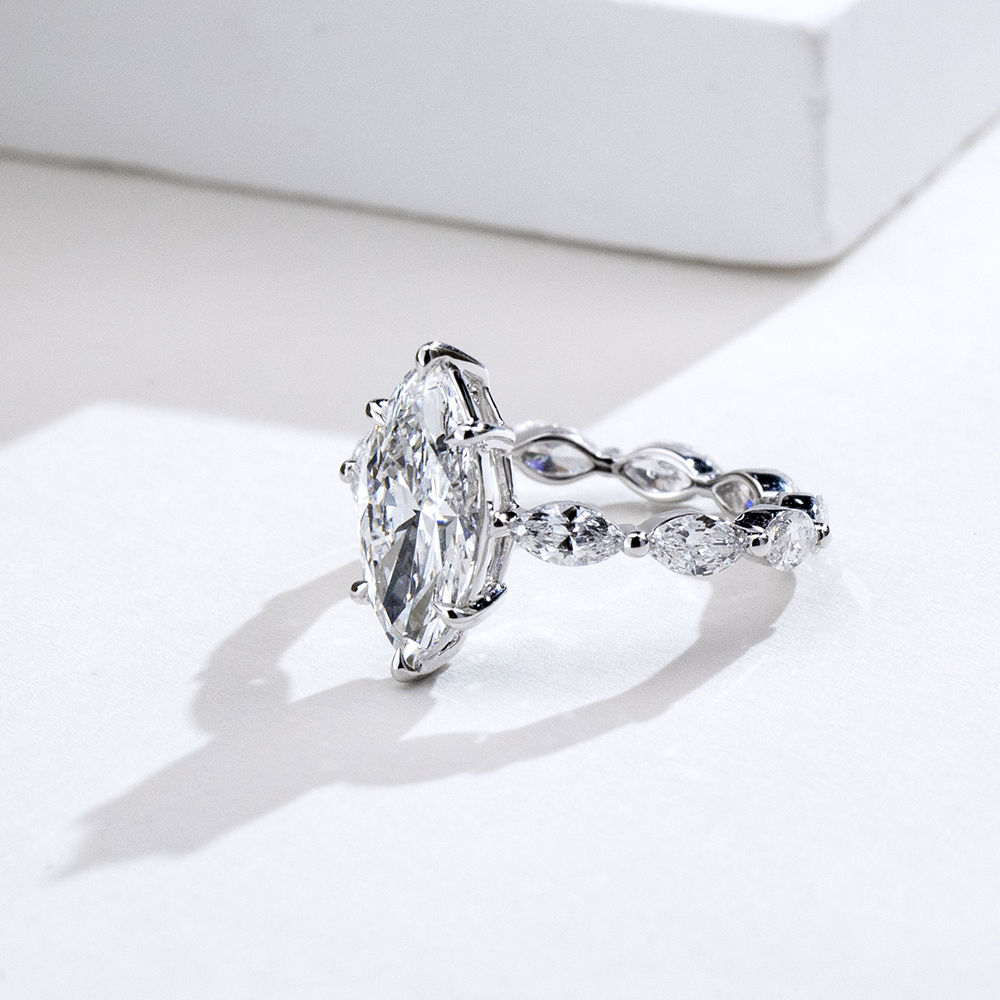 MissDiamond Marquise Cut Lab Grown Diamond 3.05CT 18K White Gold Accented Solitaire Ring MSR-1964