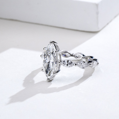 MissDiamond Marquise Cut Lab Grown Diamond 3.05CT 18K White Gold Accented Solitaire Ring MSR-1964