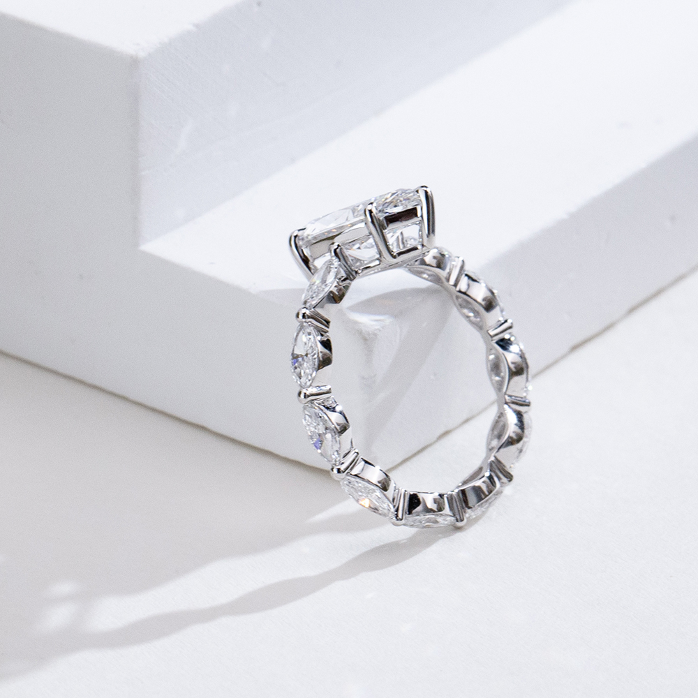 MissDiamond Marquise Cut Lab Grown Diamond 3.05CT 18K White Gold Accented Solitaire Ring MSR-1964