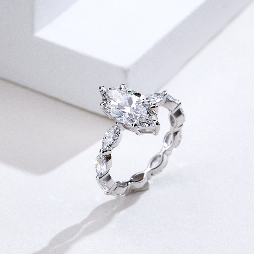 MissDiamond Marquise Cut Lab Grown Diamond 3.05CT 18K White Gold Accented Solitaire Ring MSR-1964