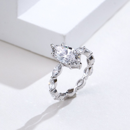 MissDiamond Marquise Cut Lab Grown Diamond 3.05CT 18K White Gold Accented Solitaire Ring MSR-1964