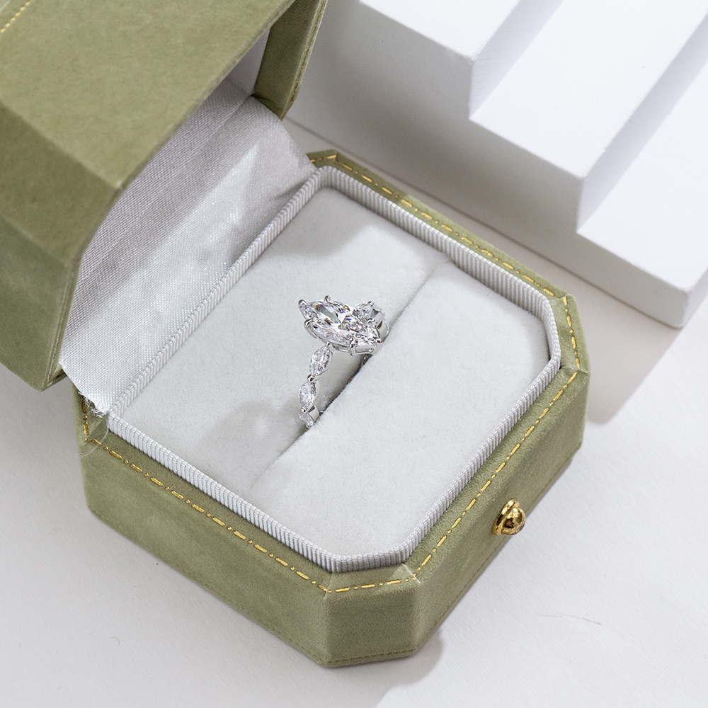 MissDiamond Marquise Cut Lab Grown Diamond 3.05CT 18K White Gold Accented Solitaire Ring MSR-1964