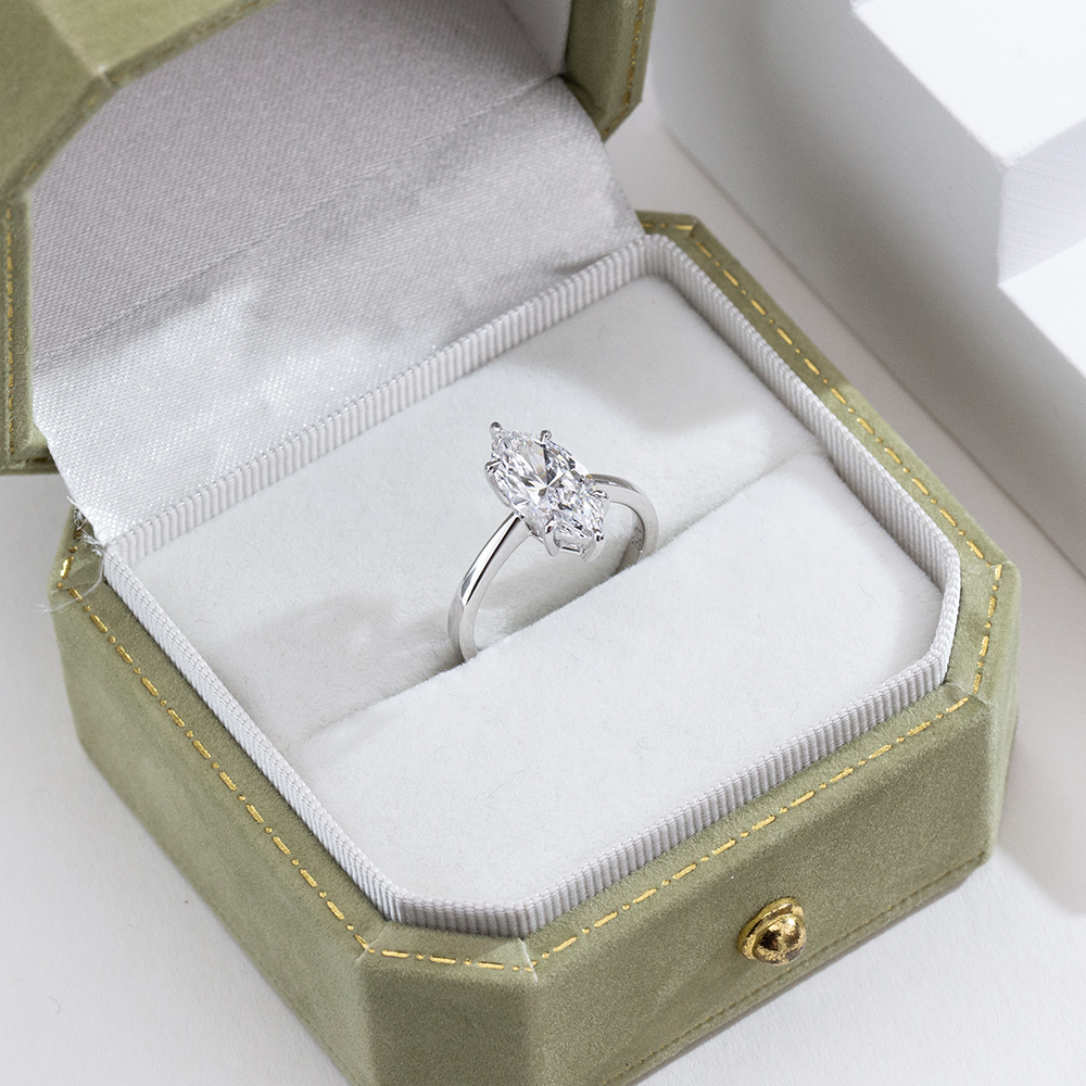 MissDiamond Marquise Cut Lab Grown Diamond 2.02CT 18K White Gold Solitaire Ring MSR-1962