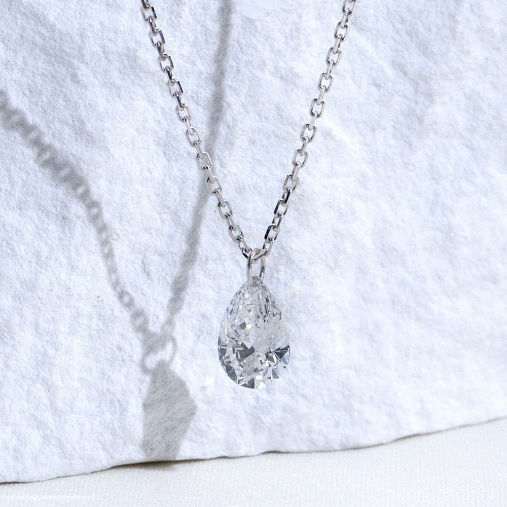 MissDiamond Pear Cut Lab Grown Diamond 1CT 9K White Gold Pendant Necklace MSN-955