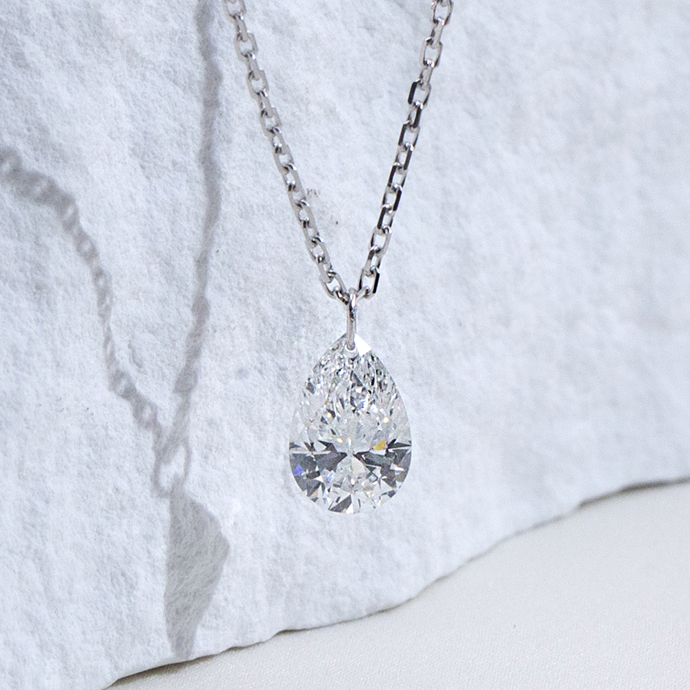 MissDiamond Pear Cut Lab Grown Diamond 1CT 9K White Gold Pendant Necklace MSN-955