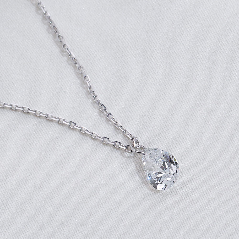 MissDiamond Pear Cut Lab Grown Diamond 1CT 9K White Gold Pendant Necklace MSN-955