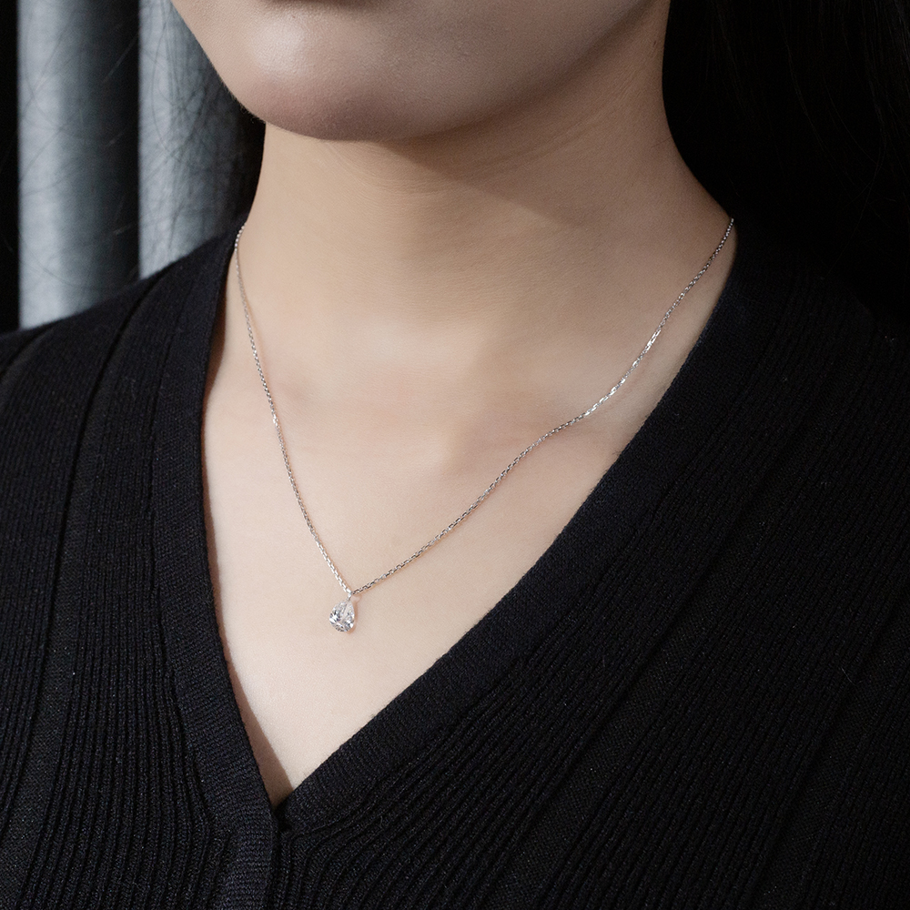 MissDiamond Pear Cut Lab Grown Diamond 1CT 9K White Gold Pendant Necklace MSN-955