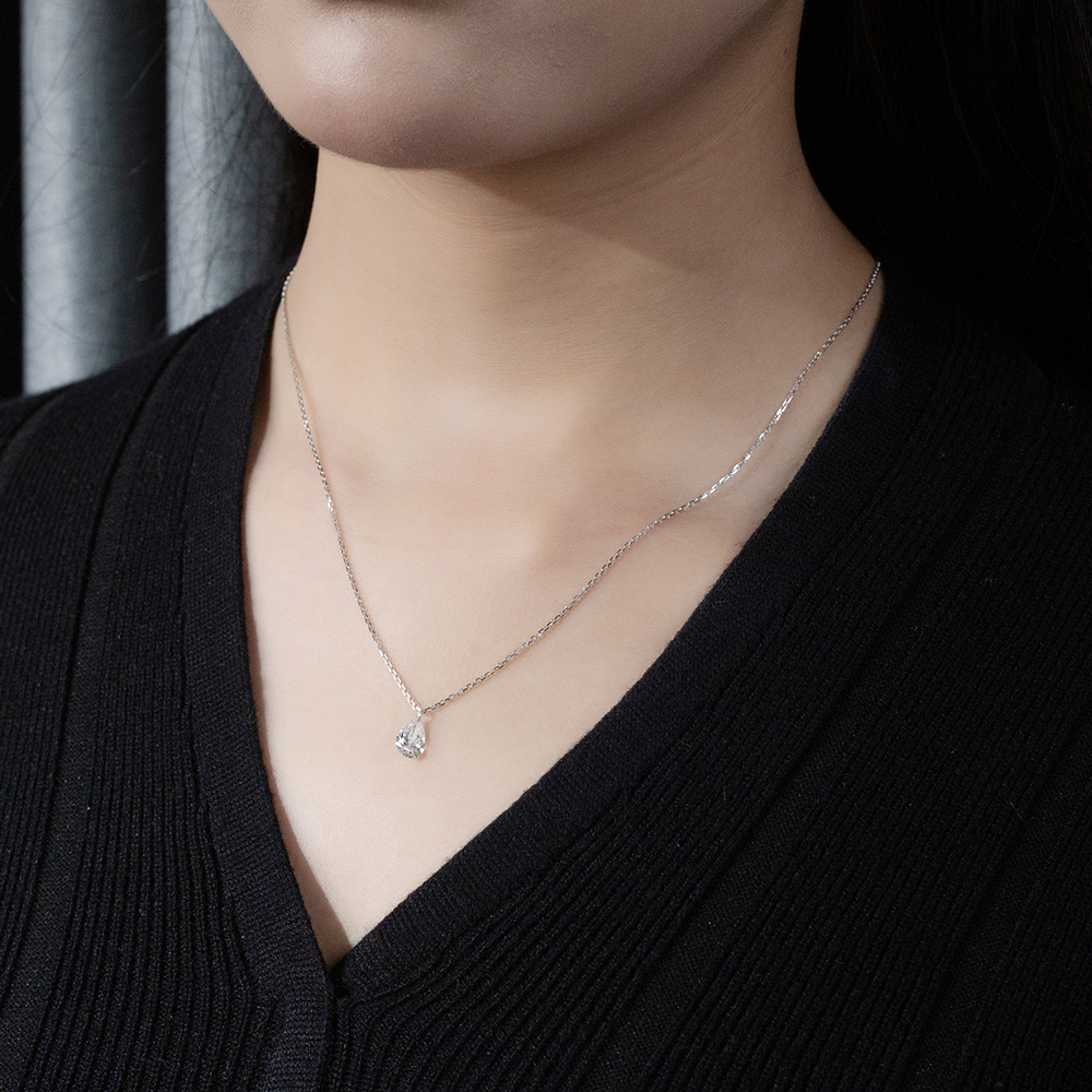 MissDiamond Pear Cut Lab Grown Diamond 1CT 9K White Gold Pendant Necklace MSN-955