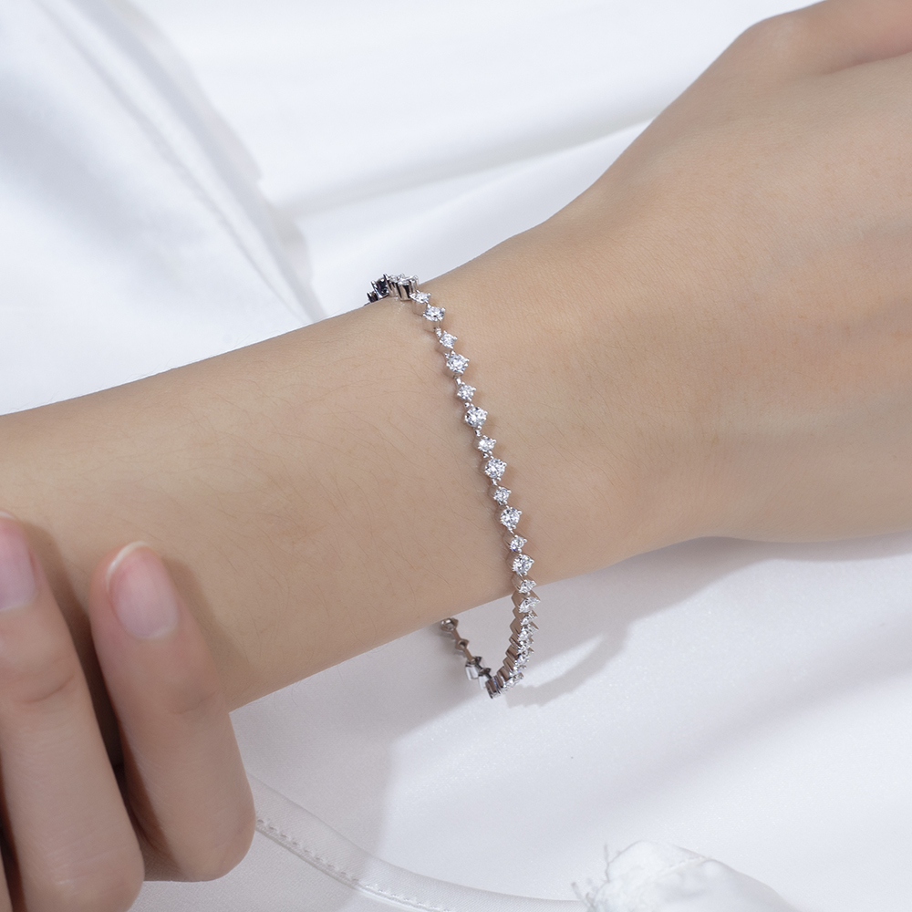 MissDiamond Round Shape Lab Grown Diamond E VVS2 9K White Gold 160mm Tennis Bracelet MSB-631