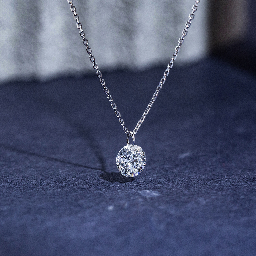 MissDiamond Round Cut Lab Grown Diamond 1CT 9K White Gold Pendant Necklace MSN-957