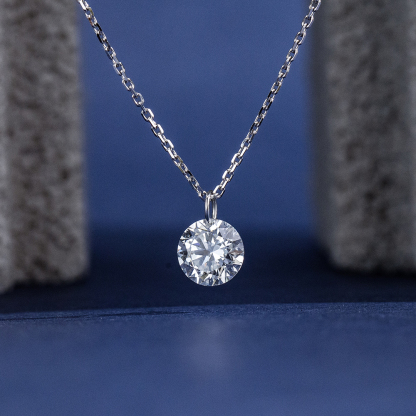 MissDiamond Round Cut Lab Grown Diamond 1CT 9K White Gold Pendant Necklace MSN-957