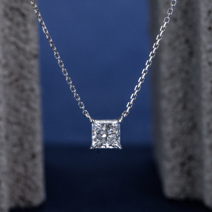 MissDiamond Princess Cut Lab Grown Diamond 1CT 9K White Gold Pendant Necklace MSN-954