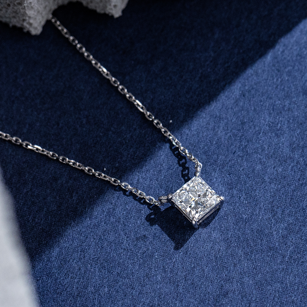 MissDiamond Princess Cut Lab Grown Diamond 1CT 9K White Gold Pendant Necklace MSN-954