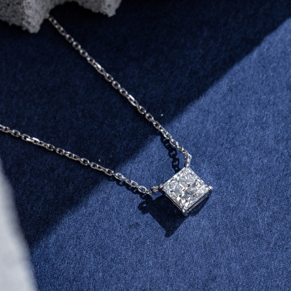 MissDiamond Princess Cut Lab Grown Diamond 1CT 9K White Gold Pendant Necklace MSN-954