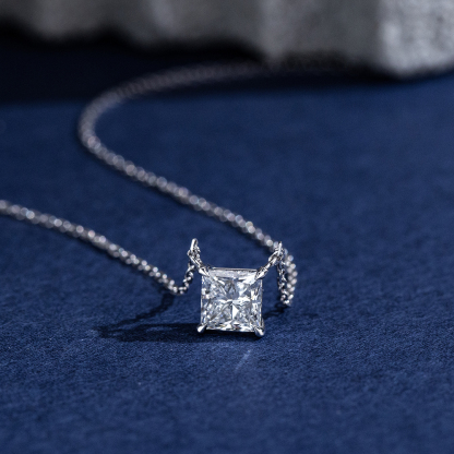 MissDiamond Princess Cut Lab Grown Diamond 1CT 9K White Gold Pendant Necklace MSN-954