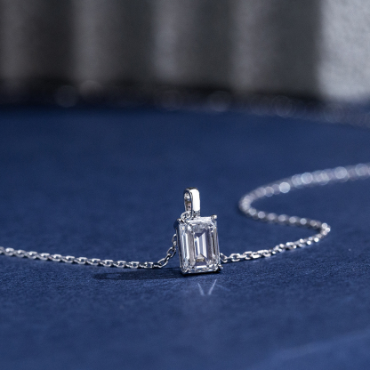 MissDiamond Emerald Cut Lab Grown Diamond 1CT 9K White Gold Pendant Necklace MSN-953