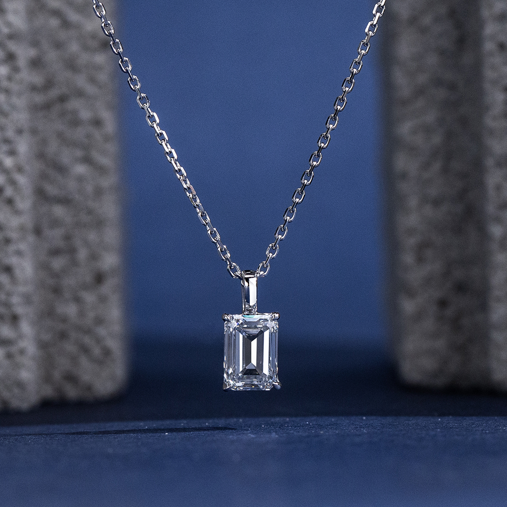 MissDiamond Emerald Cut Lab Grown Diamond 1CT 9K White Gold Pendant Necklace MSN-953