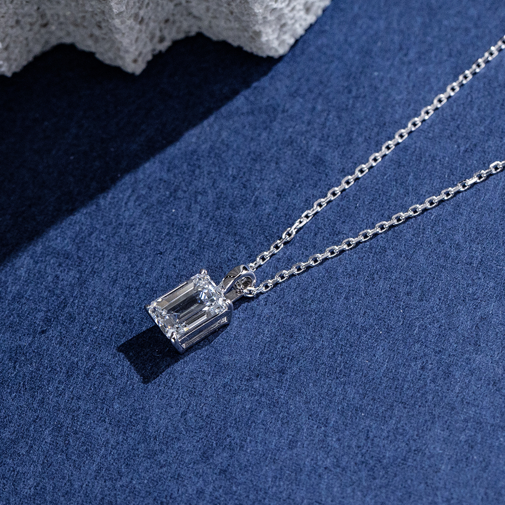 MissDiamond Emerald Cut Lab Grown Diamond 1CT 9K White Gold Pendant Necklace MSN-953