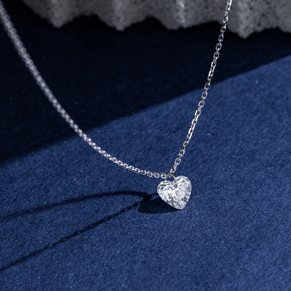 MissDiamond Heart Cut Lab Grown Diamond 1CT 9K White Gold Pendant Necklace MSN-956