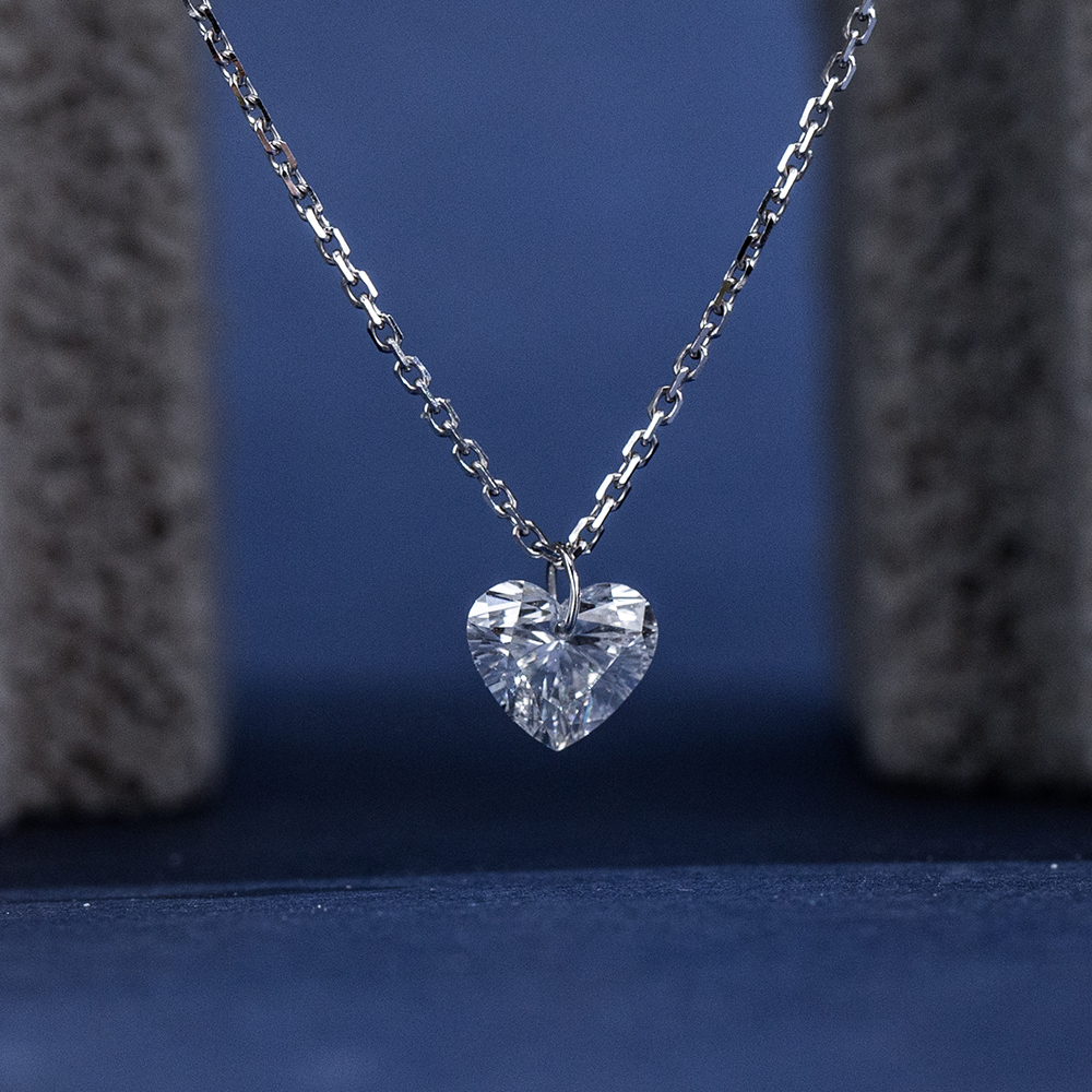 MissDiamond Heart Cut Lab Grown Diamond 1CT 9K White Gold Pendant Necklace MSN-956