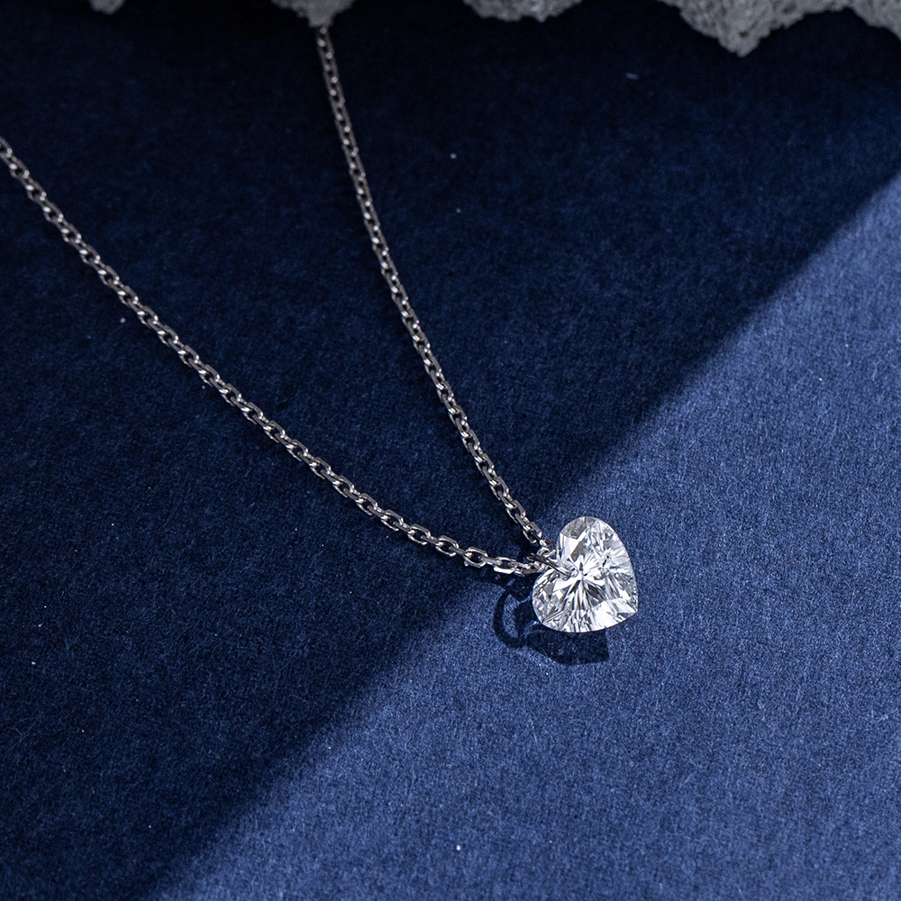 MissDiamond Heart Cut Lab Grown Diamond 1CT 9K White Gold Pendant Necklace MSN-956