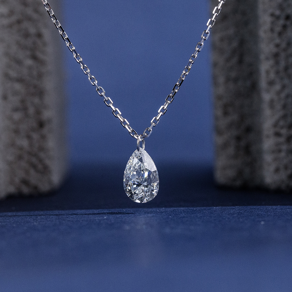 MissDiamond Pear Cut Lab Grown Diamond 1CT 9K White Gold Pendant Necklace MSN-955