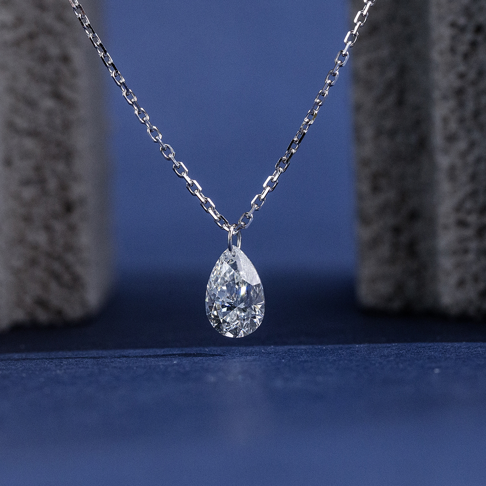 MissDiamond Pear Cut Lab Grown Diamond 1CT 9K White Gold Pendant Necklace MSN-955