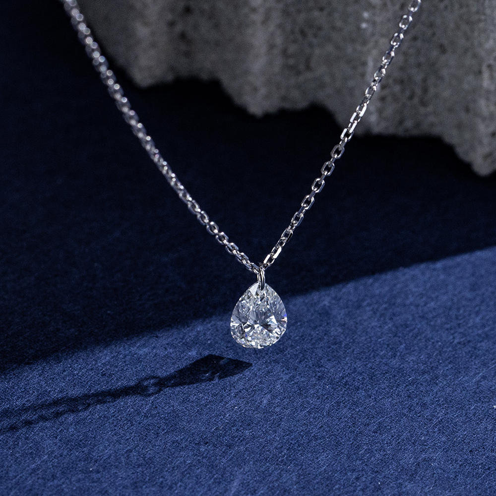 MissDiamond Pear Cut Lab Grown Diamond 1CT 9K White Gold Pendant Necklace MSN-955