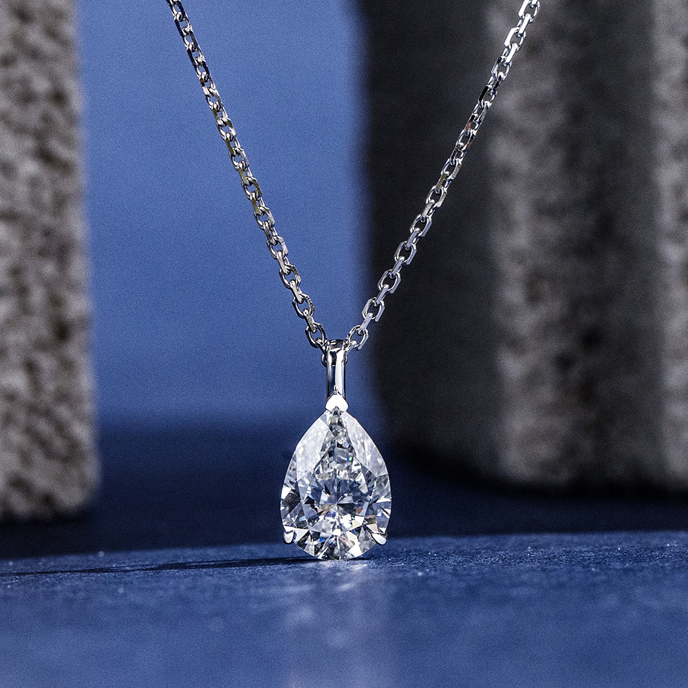MissDiamond Pear Cut Lab Grown Diamond 1CT 9K White Gold Pendant Necklace MSN-952