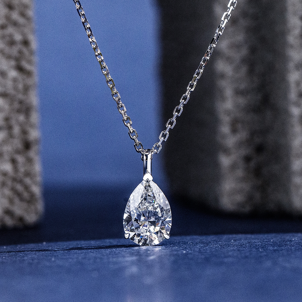 MissDiamond Pear Cut Lab Grown Diamond 1CT 9K White Gold Pendant Necklace MSN-952