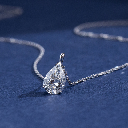 MissDiamond Pear Cut Lab Grown Diamond 1CT 9K White Gold Pendant Necklace MSN-952