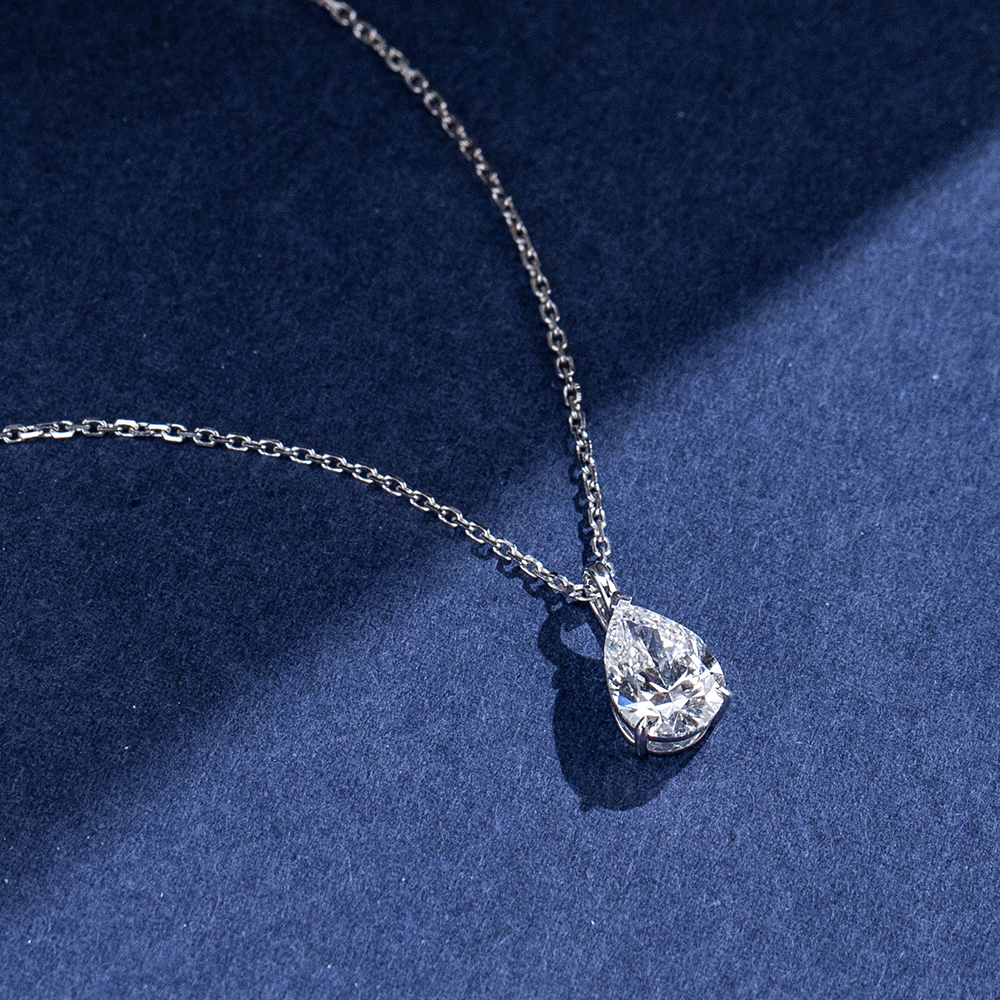 MissDiamond Pear Cut Lab Grown Diamond 1CT 9K White Gold Pendant Necklace MSN-952