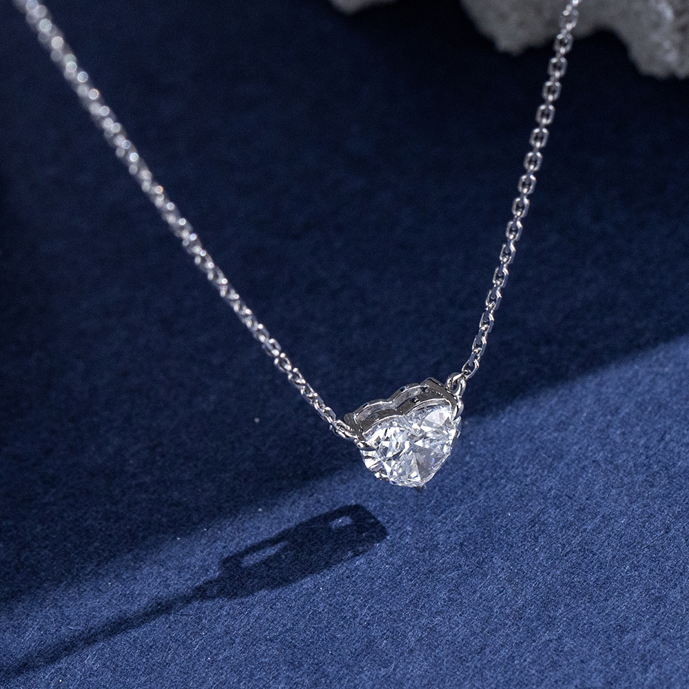 MissDiamond Heart Cut Lab Grown Diamond 1CT 9K White Gold Pendant Necklace MSN-621